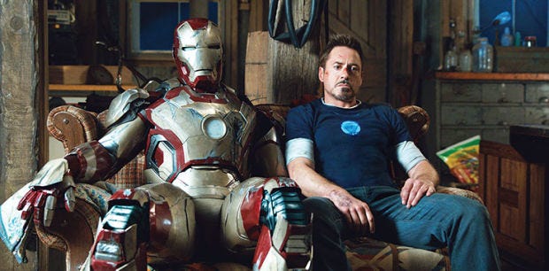 This film publicity image released by Disney-Marvel Studios shows Robert Downey Jr. as Tony Stark in a scene from "Iron Man 3." (AP Photo/Disney, Marvel Studios)
