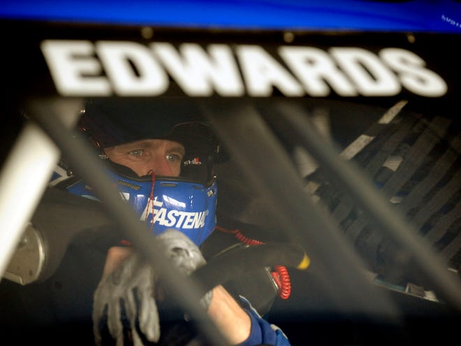 Carl Edwards is on the pole for Sunday's race at Talladega thanks to his fast time in practice.
