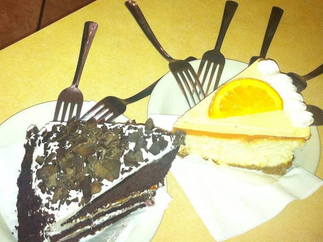 Chocolate Derby Cake and Orange Creamsicle Cheese Cake are at the Cocky Rooster Cafe.