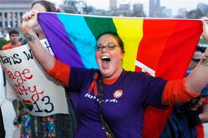 Rachel Ford cheers during a rally supporting a same-sex marriage bill in Minnesota.