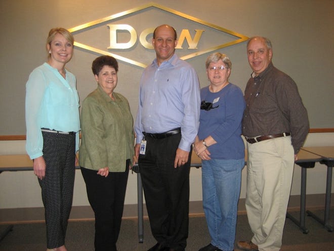 Shown from left with Do Val are Stacey Chaisson, Dow Public Affairs Leader; and Retiree Club officers Babs Babin, Secretary; Stella Tanoos, Treasurer; and Henry Vadnais, President