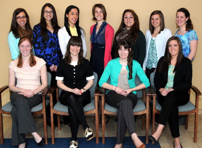 Several members of the Misericordia University Department of Speech-Language Pathology's academic community presented their research findings in poster presentations at the annual Pennsylvania Speech-Language-Hearing Association Conference. Misericordia students who presented at the conference included, first row from left, Claire Cellary, Gloversville, N.Y.; Mary Gulotta, Trucksville; Sarah Nelson, Morris Plains, N.J.; and Molly O'Connor, Dexter, N.Y. Second row: Jeanette Perucca, Massapequa, N.Y.; Amanda Tomaselli, Trucksville; Midori Rodriguez, Stroudsburg; Cassandra Foy, Southbury, Conn.; Ashley Zimmerman, Tannersville; Heather Arnold, Beaver; and Victoria Flormann, Prospect, Conn. Absent from photo are Maria Kidron, Elysburg; Amanda Brath, Highland Lakes, N.J.; Kearston Healey, Avoca; and Nicole Frederick, Schuylkill Haven.
