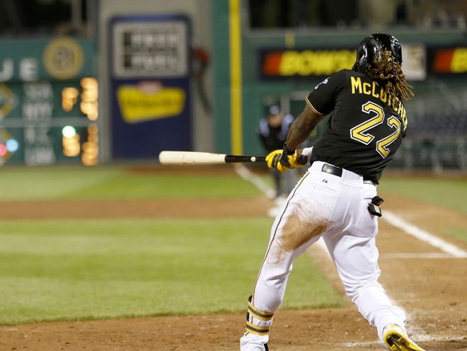Pittsburgh's Andrew McCutchen, from Fort Meade, hits a home run to win the game in the bottom of the 12th inning.
(Keith Srakocic | THE ASSOCIATED PRESS)