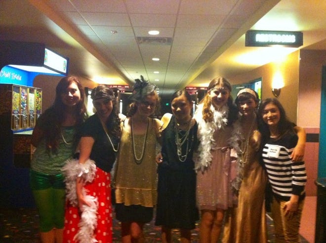 Leah (second from right) and her AP English classmates celebrate "The Great Gatsby" movie in style.