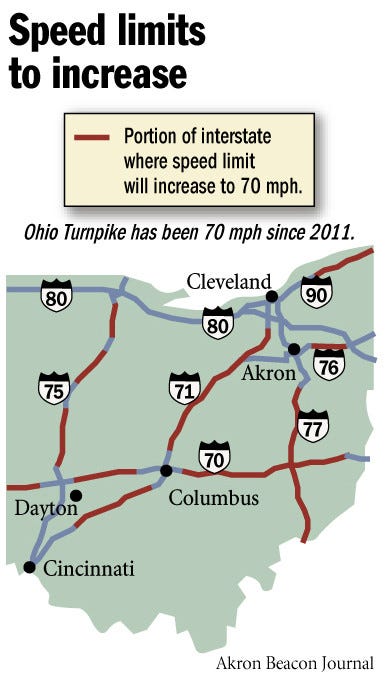 Ohio Speed Limit Map Odot Identifies Highways Where Speed Limit Will Jump To 70 Mph