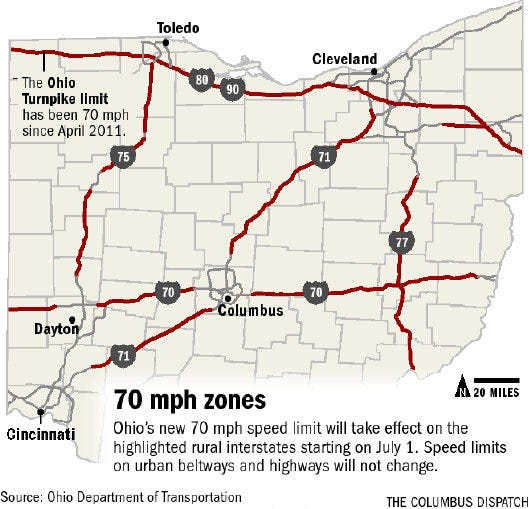 Ohio Speed Limit Map State Maps 70 Mph Speed Limit Territories
