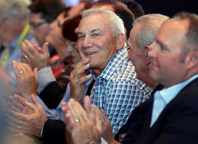 Associated Press/Dale Jarrett reacts after being named to the next class of inductees during an announcement at the NASCAR Hall of Fame in Charlotte on Wednesday.