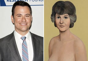 Jimmy Kimmel, Bea Arthur painting by John Currin | Photo Credits: Michael Bezjian/Getty Images; John Currin