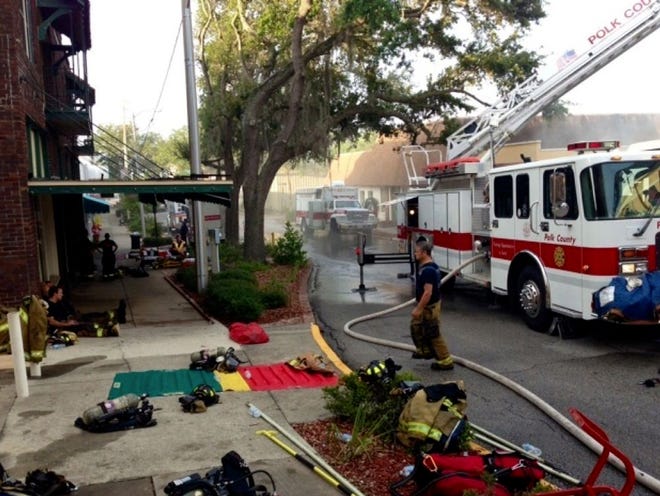 It took about 13 hours for firefighters to clear the scene of a fire that damaged businesses in downtown Haines City early Monday, according to Polk County Fire Rescue.