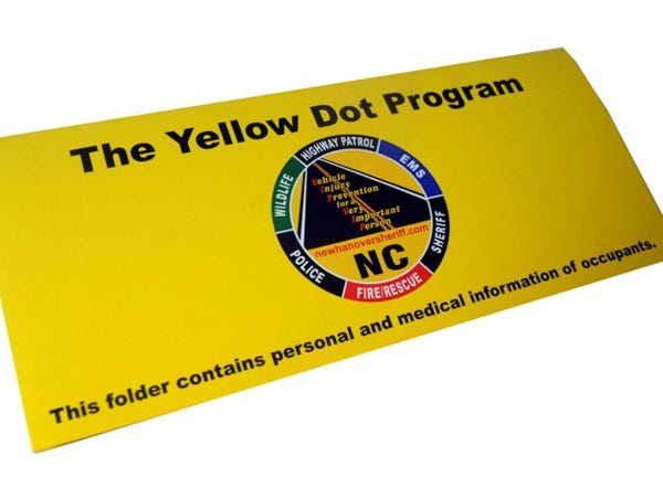 The yellow dot program provides assistance to people during automobile accidents or at home.