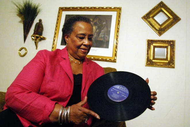 Emira Bryant Lymon, once the wife of 1950s rock legend Frankie Lymon, sits in her living room with one of Frankie Lymon and the Teenagers' records in 2007.