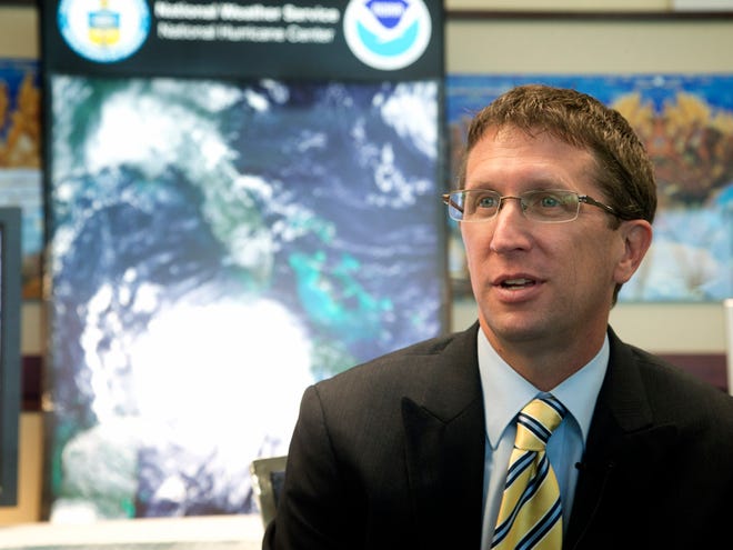 In this May 7, 2013 file photo, National Hurricane Center Director Rick Knabb talks in Fort Lauderdale. (AP Photo/J Pat Carter)