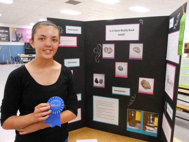 Pictured in Avery Conran, who placed in the top 5 at the Ionia Middle School's Science Fair for her project entitled, "Is a Rock Really Rock Solid?"