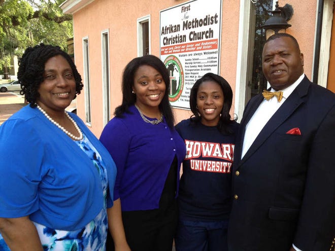 Jenel Few/Savannah Morning News City of Savannah Alderwoman Estella Shabazz, from left, daughters Bahiyah Malika Shabazz, Kalifa Madeena Shabazz and husband Chatham County Commissioner Yusuf Shabazz. Youngest daughter Malika plans to continue her community service work when she joins her sister at Howard University in the fall.