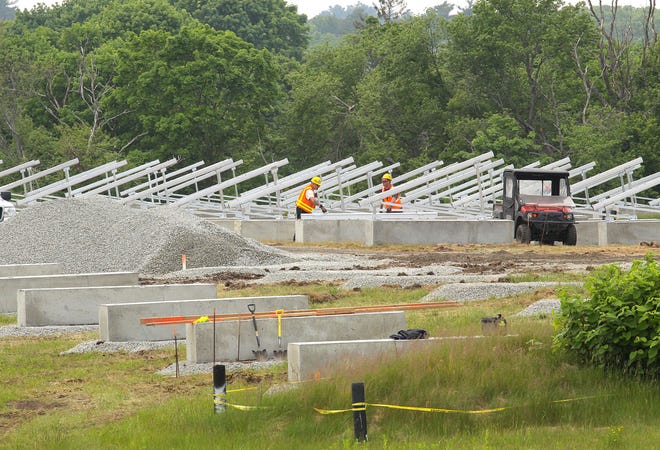 The rack system for the solar farm was delivered last week; the panels are expected to arrive June 11. Wiring will be done after the panels are in place. The photo was taken on Wednesday, May 29, 2013.