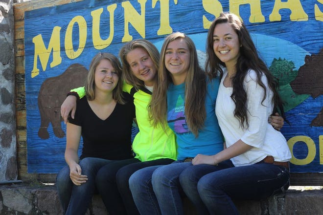 Mount Shasta High School seniors Katherine Holst, Mariah Althaus, Julie Ostrowski and Tess Abbott will each give speeches at their graduation ceremony this Friday, June 7. Althaus and Ostrowski are co-valedictorians and Holst and Abbott are salutatorians. The ceremony is set to take place at 6 p.m. on the MSHS football field. If it rains, the ceremony will be moved indoors to the school’s gymnasium.  Photo by Skye Kinkade