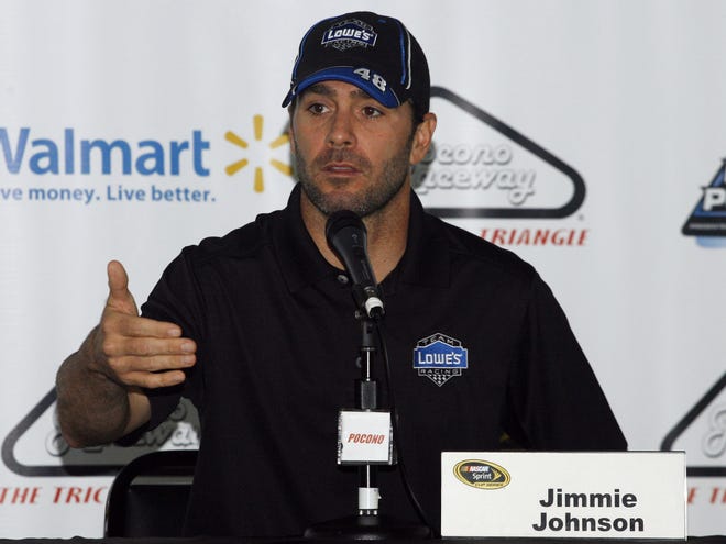 Jimmie Johnson will start on the pole for Sunday's 400-mile race at Pocono Raceway.