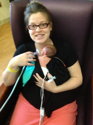 Lindsey Adams, 28, from North Berwick, delivered her daughter Peyton Rose 10 weeks early. Friends will host a benefit this weekend to help offset medical expenses.