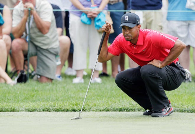 Tiger Woods, played 13 practices holes at Merion Golf Club on Sunday in Ardmore, Pa. The course is nearly 7,000 total yards, including a 628-yard par 5. (AP Photo/Jay LaPrete)