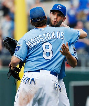 Eric Hosmer, back, and Mike Moustakas both contributed to KC's 2-0 win Sunday against Houston.
