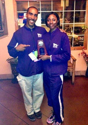 Paine College assistant track coach Lionel Nau (left) has set up meets in Europe for Baeisha Johnson.