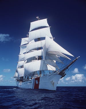 The Coast Guard's tall ship, Barque Eagle, at full sail.
