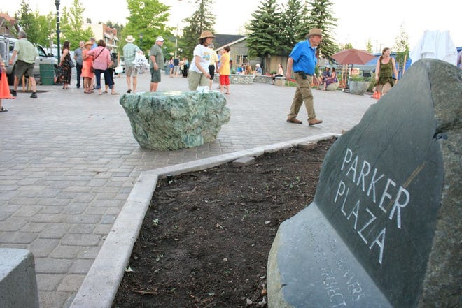 The newly completed Parker Plaza was unveiled to the public at a packed ceremony Saturday evening, June 8 in Mount Shasta, just in time for people to enjoy it on the Fourth of July.  Photo by Steve Gerace