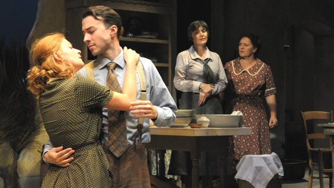 Gretchen Porro, Cliff Burgess, Julie Rowe, Meghan Moroney in a scene from ‘Dancing at Lughnasa.’ Photo by Alicia Donelan