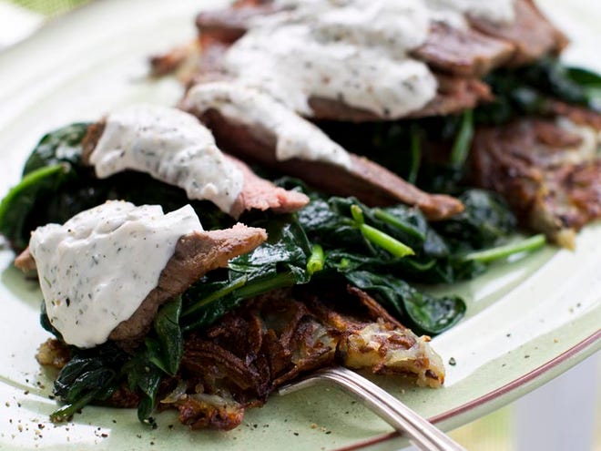 This Father’s Day steakhouse dinner includes baby spinach for flavor and a nutritional boost.