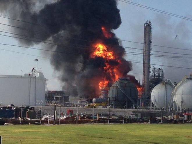 This photo provided by Ryan Meador shows an explosion at The Williams Companies Inc. plant in the Ascension Parish town of Geismar, La., Thursday.