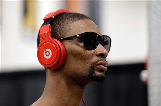 Miami Heat's Chris Bosh arrives for a team practice, Wednesday, June 12, 2013, in San Antonio. Miami will face the San Antonio Spurs in game 4 of the NBA Finals basketball game Thursday. San Antonio leads the best-of-seven series 2-1.