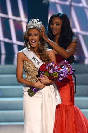 Miss Connecticut Erin Brady is crowned the winner of the Miss USA 2013 pageant by Nana Meriwether on Sunday in Las Vegas.