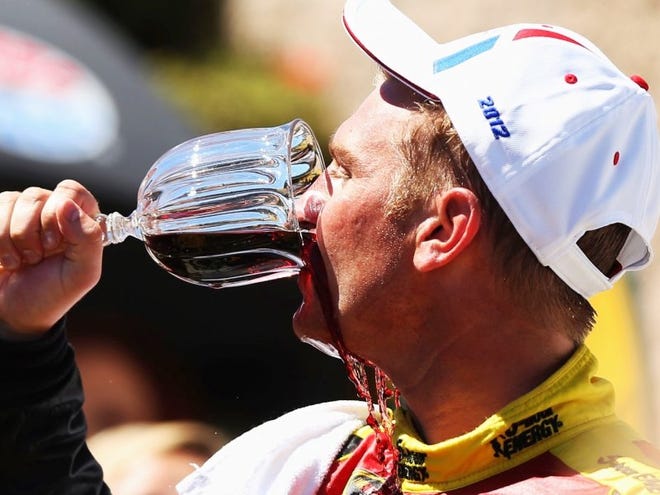 Clint Bowyer enjoys the fruits of victory after winning last year's Cup Series race at Sonoma.