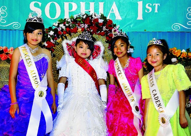 Queen Sophia, second from left, with her court: Alison Bugarin, left, Daiselyn M. Tadina and Cadence MacKenzie Raguindin.