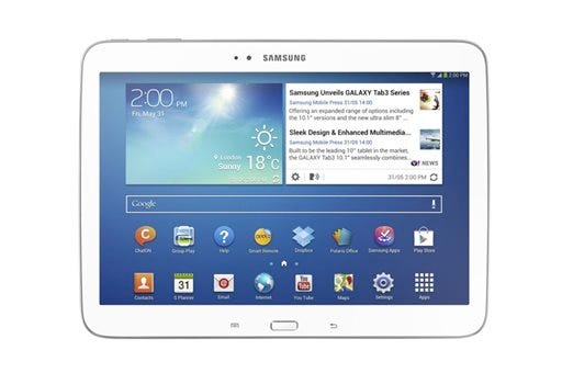 The 10-inch model of Samsung Electronics Company's new Galaxy Tab 3 series tablet computer is seen in an undated photo provided by Samsung. Samsung Electronics Co., the second-largest maker of tablets after Apple, is putting three new tablets in the Galaxy Tab 3 series on sale in the U.S. on July 7, making its tablet computers look more like its hit Galaxy phones in the hope that the success of the smartphones can boost tablet sales. (AP Photo/Samsung Electronics Co.)