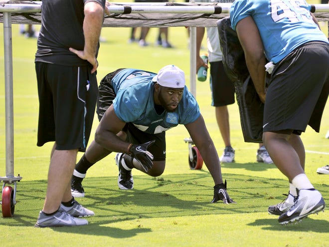 Jacksonville defensive end Ryan Davis practices during the rookie mini-camp last season in Jacksonville.