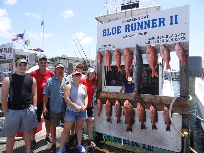 Colorado anglers on the Blue Runner II with Capt. Tommy Carter landed a limit of red snapper, black snapper, red grouper and one cobia. Carter said they've caught eight cobia in the last week while snapper fishing.