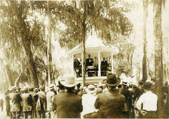 The City Park bandstand is shown on July 1, 1913, during the celebration of Bay County’s birth in downtown Panama City. This event will be relived 4 to 8 p.m. Monday with free barbecue, music and more in McKenzie Park. Details: 248-8277 or BayCounty100.com.
