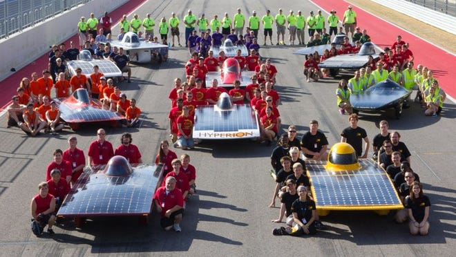 Eleven universities from around the country, including Texas, are competing in the Formula Sun Grand Prix, a three-day solar-powered car race at Circuit of the Americas. CREDIT: Amelia Johnson, Cockrell School of Engineering.