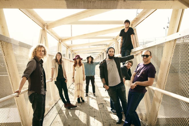 The Mowgli's, from left to right, are Michael Vincze, Spencer Trent, Katie Jayne Earl, Josh Hogan, Colin Dieden, Andy Warren, Matt Di Panni and David Appelbaum. They just released their debut album, "Waiting for the Dawn."