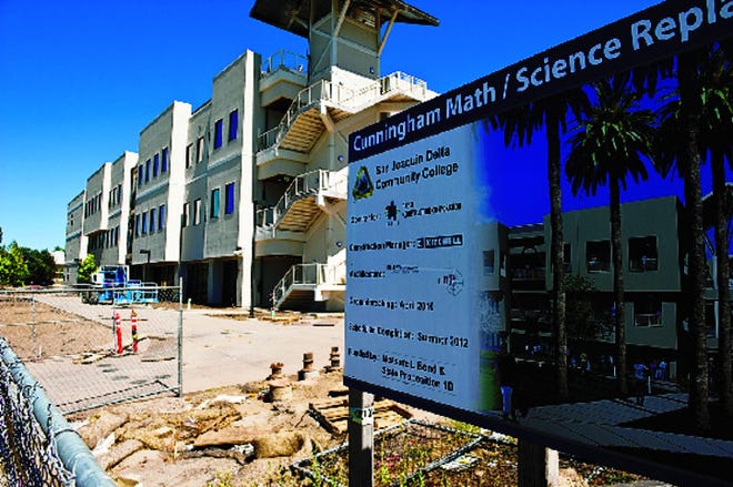 The new math and science building under construction at San Joaquin Delta College last week.