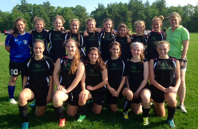The GU14 Synergy Elite Team:
Top row: Jessie Tenaglia of Braintree, Sarah McCarthy of Hanover, Bridget Reardon of Rockland, Carly Alexopoulos of Hanson, Jamie Knight of Hanover, Olivia Degnan of Norwell, Jill Muirhead of Hanover, Grace Connerty of Norwell, Leah Kowlski of Hanson, Coach Pam Knight.
Front Row: Kate Joy of Hanover, Tess Corkery of Kingston, Jill Shangold of Hanson, Morgan Palma of Halifax, Emily O'Neill of Abington and Delaney Uhlman of Norwell. Not Pictured: Brenna Woolf of Norwell.