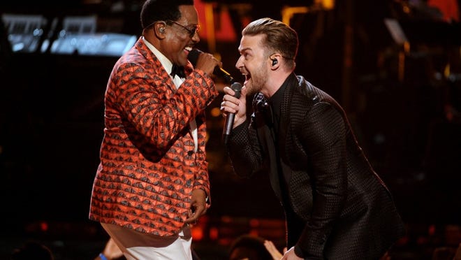 Charlie Wilson, left, and Justin Timberlake perform onstage at the BET Awards at the Nokia Theatre on Sunday.