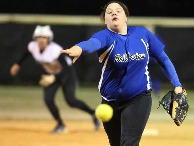 In this March 6, 2013 file photo, Belleview's Brooke Hale throws a pitch against West Port High School. Hale led Team SnakeBite to the NSA state championship last weekend.