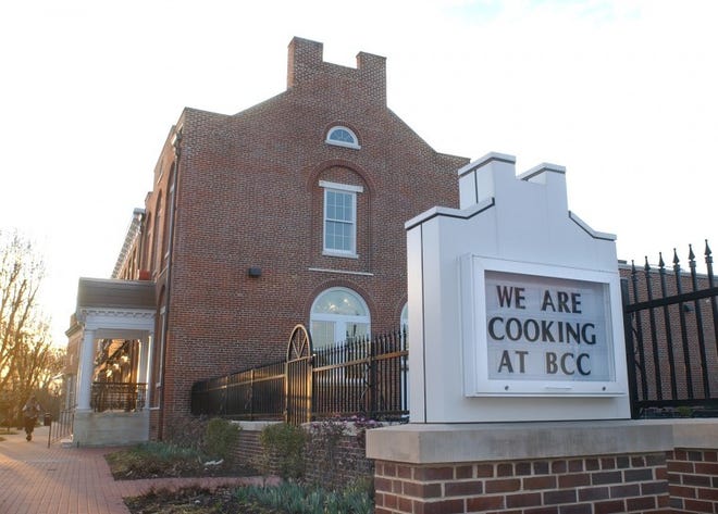 Sign outside Burlington County College's Culinary Arts Center at 21 Mill Street (Route 537) in downtown Mount Holly.