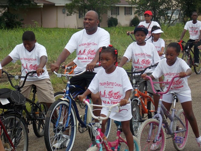 The Mt. Triumph Baptist Church hosted its first bike-a-thon Saturday with a ride through the city.