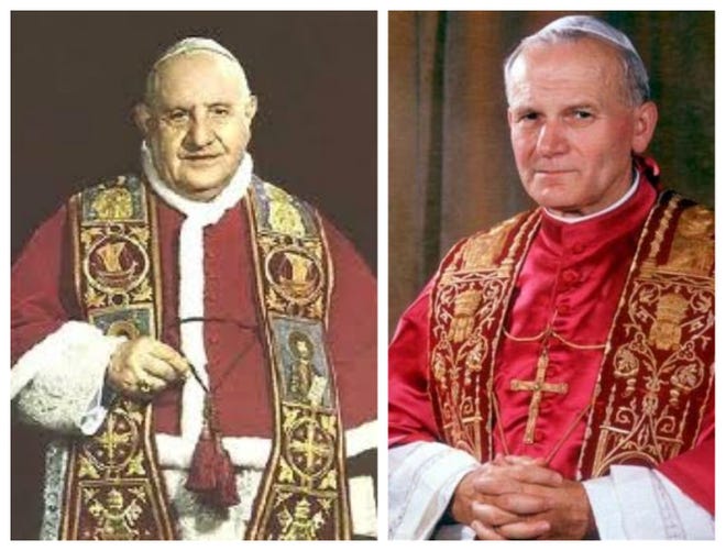 The Vatican has announced that Pope Francis has approved Pope John XXIII, left, and Pope John Paul II for sainthood .