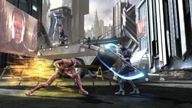 Flash, left, and Nightwing in “Injustice: Gods Among Us.”