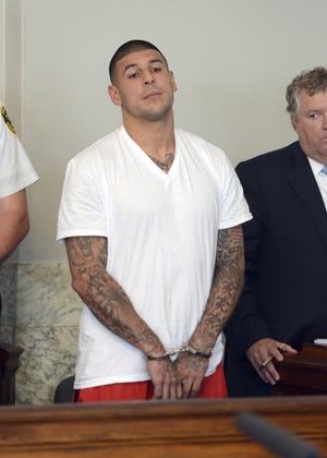 Speaking for the first time since Aaron Hernandez (pictured) was arrested on June 26, Patriots owner Robert Kraft said Monday he feels duped by the former tight end and that the team needs to examine how it evaluates players.