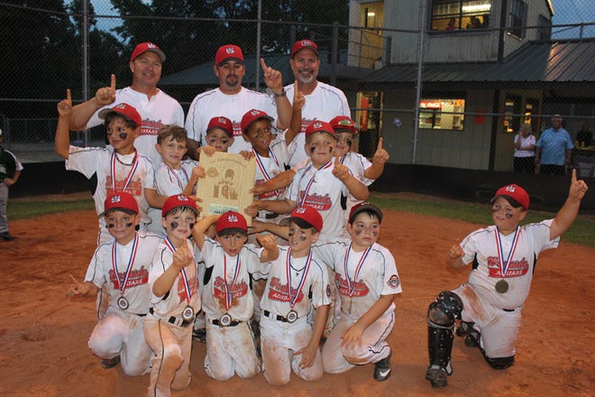 The Westside All-Stars 7-year-old team from West Baton Rouge parish claimed the Cal Ripken Babe Ruth league state championship on Tuesday, July 2 in Kentwood. The team lost one of their seven games and came back to beat the Pierre Part All-Stars twice to claim the championship in a 16-8 win. They are from left, top, Coaches Randall Loup, Clayton Hurdle and Kevin Kimball. Middle row, Carson Hurdle, Connor Kimball, Jacob Pinsonat, Damien Schafer, Ryder Loup and John Maciasz. Front row, Aidan Marcum, Connor Hebert, Luke Patrick, Tyler Morris, Caiden King and Cade David.